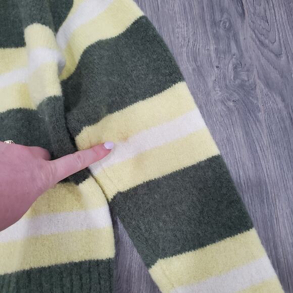 Madewell Sweater Coziest Yarn Large Yellow Stripe Crew Neck Fulton Wool Alpaca - Picture 4 of 9